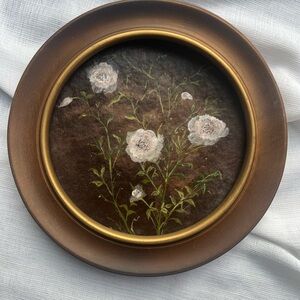 “Roses” Round Floral Wall Art with Brown Frame